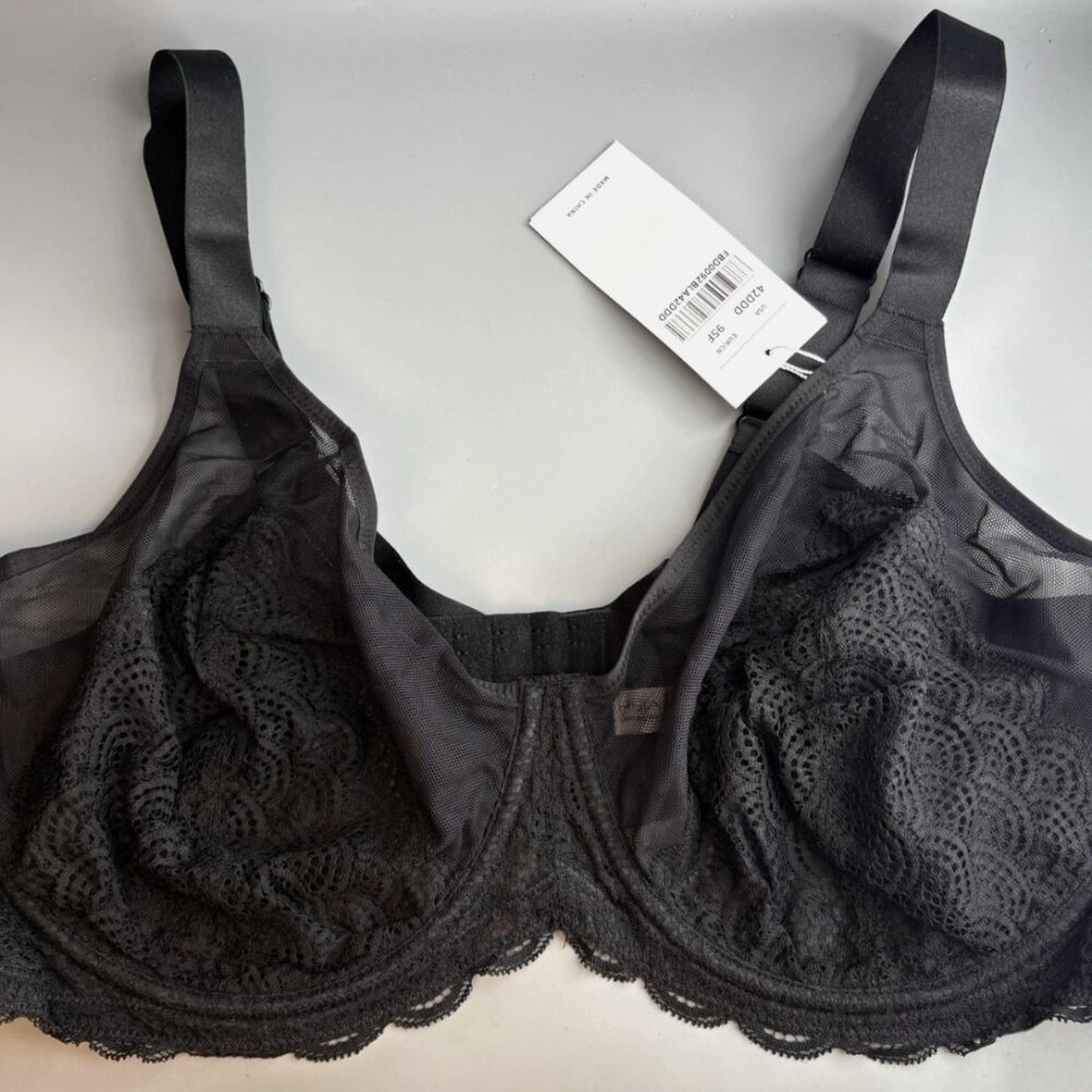HSIA Lace Mesh Underwire Bra Black Size 42DDD Full Coverage Support